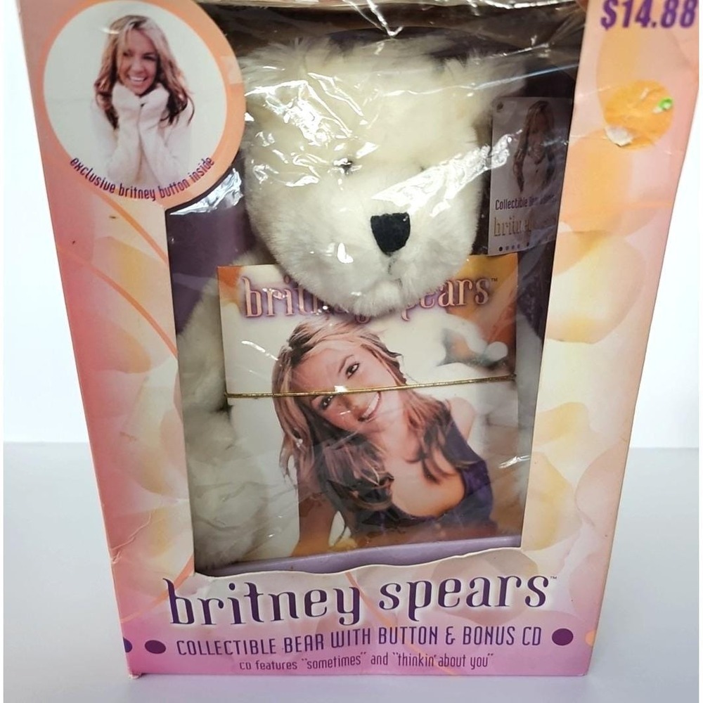 Y2K Britney Spears Collectible White Bear Button & CD 2000 New in Box Vtg 1804